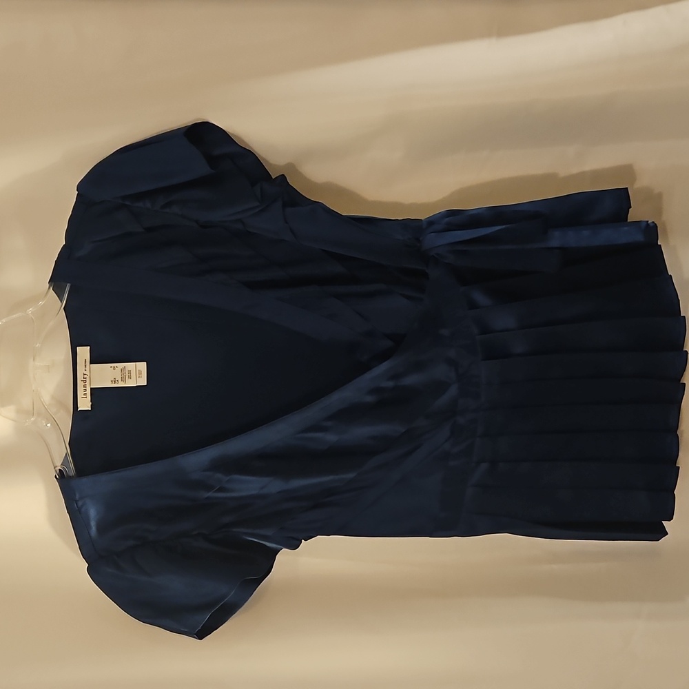 Laundry by Design Navy Pleated Wrap Top